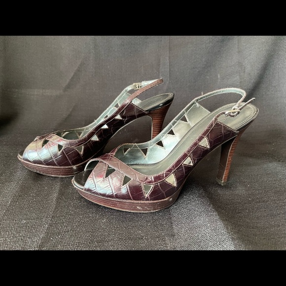 Next Brown Embossed Peep Toe Slingback Platform Size 8 - Picture 3 of 7